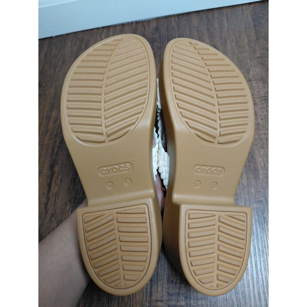 Crocs Women BROOKLYN WOVEN SLIDE HEEL Tan White Sandals Womens Size 8 - Picture 4 of 10
